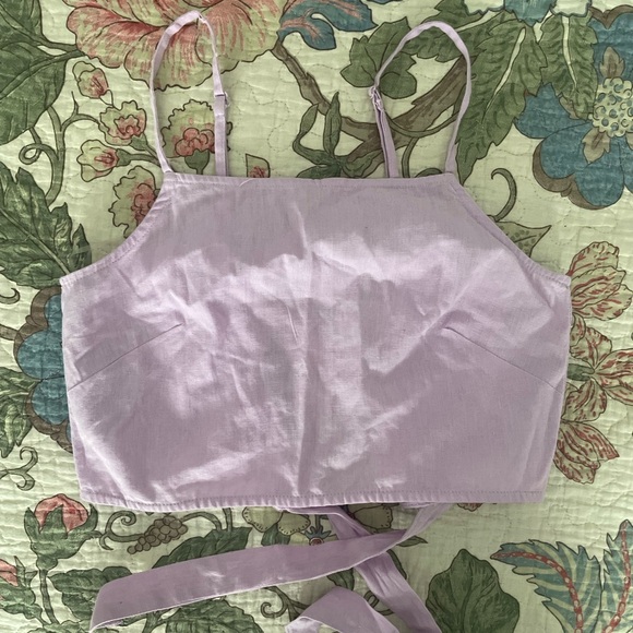 Lilac Organic Tie Crop Top Cotton Linen Blend - Picture 1 of 6